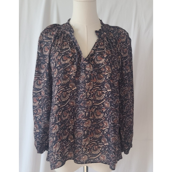 Faherty Womens Artisan Block Print Multicolor Portia Blouse Top Small - Picture 4 of 8